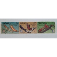 Pos Malaysia Used Stamps Jembiah 20sen, kerambit 50sen, keris Sundang RM1