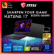 MSI Katana 17 B13VFK-064MY (I7-13620H/16GB OR 32GB DDR5/1TB/17.3"/RTX 4060 8GB/W11/Backpack/2Y) GAMING LAPTOP