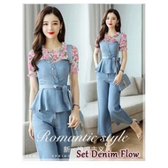 Wse390 - Set 3in1 Denim Flow Top+Pants+Buckle UK Fit L To XL LD 100cm PJ 62cm PJ Pants 90cm PREMIUM 