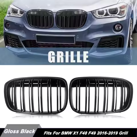 F48 Grill Front Bumper Kidney Grill Grille Glossy Black Racing Grille Dual Slat For BMW F48 F49 X1 2