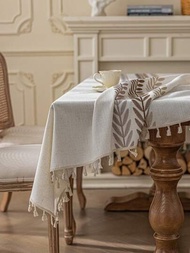 1條聚酯綉花矩形桌布,咖啡色秋葉花紋,藝術花朵覆蓋,防塵布,適用於桌子、咖啡桌、節日派對家居裝飾