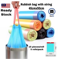 Onemi 6 Rolls (90 pieces) Rubbish bag with string 45cm*50cm Beg Sampah Tebal dengan tali Plastic Sam