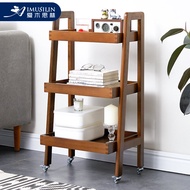 Solid Wood Storage Rack with Wheels Trolley Home Balcony Pergola Kitchen Movable Storage Rack Multi-Layer Side Table Bookshelf