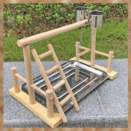 (MTYE) Parrot Wood Stand Activity Center Ladder Swing Tray Cup Perch Bird Play Rack