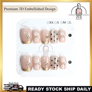 Press-On Nails ✨Glam Crystal  – Pearl Bloom & Starry Nude Design | Reusable Square Tips | ZV Beauty 