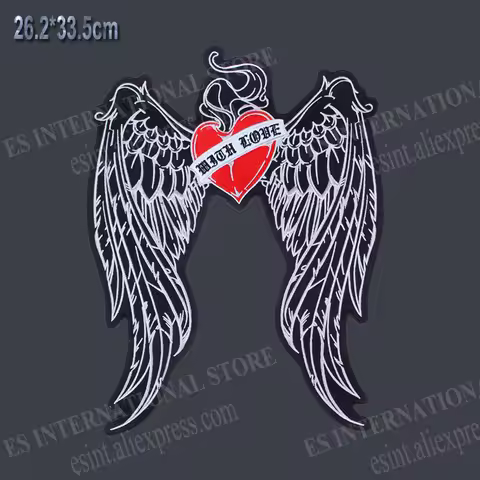 13.2 Inches 26.2cm*33.5cm Large Embroidery Patches Love With Wings Red Heart Personality Accessories