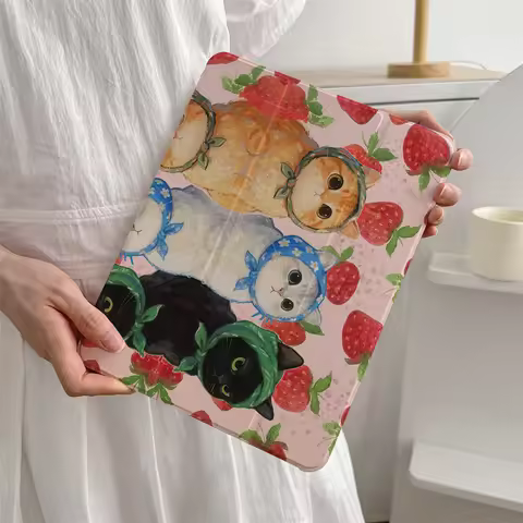 New Strawberry Cat Cute Cat iPad Case, suitable for Apple iPad Pro 2024 11 inch 2025 Air 5/4 10.9 iP
