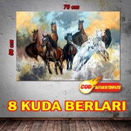 HIASAN DINDING POSTER CETAK 8 KUDA HOKI BA LUKISAN CETAK 8 KUDA BERLARI LUKISAN CETAK FENG SHUI 8 KU