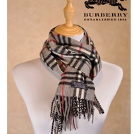 BURBERRY真品/正品英國製灰色編織(加長）100%克什米爾羊絨圍巾羊毛英國購入