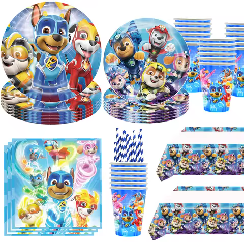 Cartoon Paw Patrol Birthday Party Decoration Dogs Skye Disposable Tableware Tablecloth Cup Plate Bab