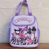 กระเป๋าเก็บกล่องข้าวกลางวันรูปการ์ตูน Santio Hello Kitty กระเป๋าถือผ้าใบ Kuromi PU กระเป๋าเดินทางความจุขนาดใหญ่พกพาได้ของเด็กผู้หญิง