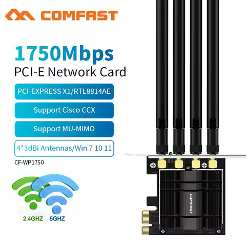 1750Mbps Adaptador PCI-E WiFi Adapter 2.4G/5G/ RTL8814AE Placa De Rede Antena Para Network Wi-Fi Car
