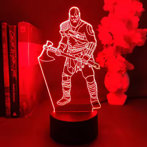 Game God Of War 4 Kratos 3D LED Neon Night Light Bedroom Bedside Decoration Birthday Gift for Friend