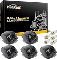 Partsam 5X Black Smoke Lens Cab Roof Marker Running Lamps w/White LED Lights Compatible with Ford F1