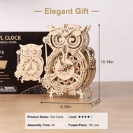 Jam Burung Hantu Model DIY Buatan Tangan Kesukaran Tinggi Pemasangan Mainan Model Kayu Buatan Tangan