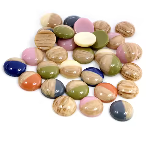 40pcs 12mm Wood Mix Colors Wood grain Shiny imitation leather Style Flat back Resin Cabochons Fit 12
