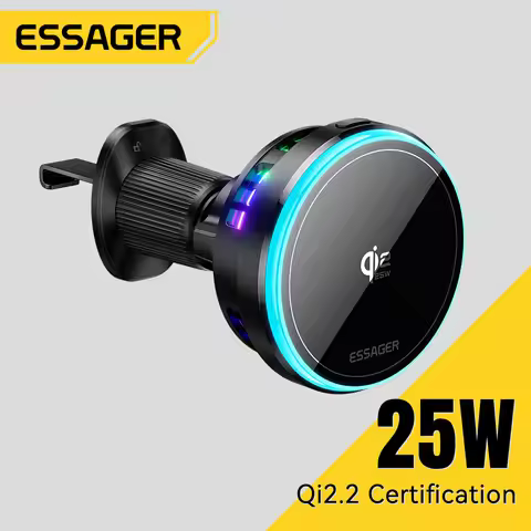 Essager 25W Magnetic Wireless Car Charger for Huawei Xiaomi iPhone 17 16 Pro MacSafe RGB Car Phone H