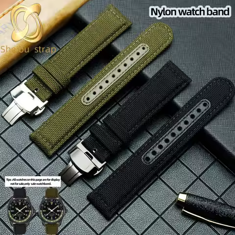 20MM Black Armygreen Nylon Watch Strap For Citizen 1888 SEIKO Breathe Freely Canvas Cowhide sole Wat