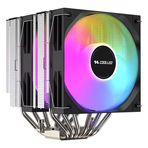 COOLLEO B60T V2 ARGB CPU Cooler with Dual Fans 6 Heat Pipes and Mirror Copper Base for Intel LGA115X