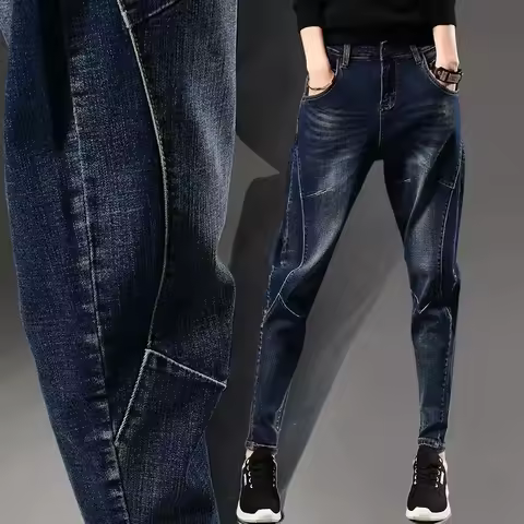 Woman Jeans Pants High Waist Dark Blue Jeans Women's Winter Trousers Loose Pantalones Vaqueros Mujer