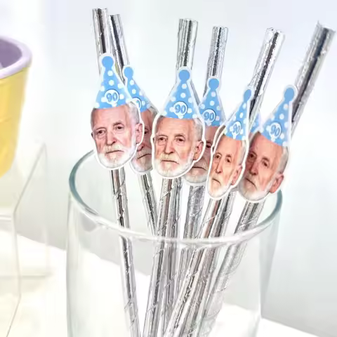 Personalized Face Straws - 90th Birthday Decorations - Personalized Photo Straws - 95th Birthday Tab