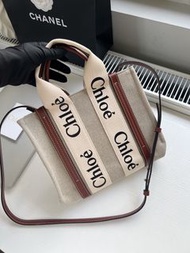 Chloe Woody 小號 棉質帆布拼皮 Tote Bag 手袋