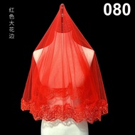 Bridal Red Veil Bridal Veil 透明红色头纱