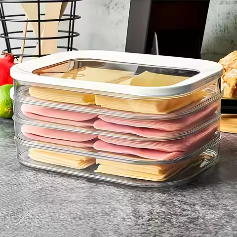 Stackable 4 Tier Food Containers – Leak-Proof, Reusable for Fridge/Freezer, Perfect for Meat, Cheese