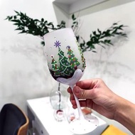 聖誕節高腳玻璃杯一對復古彩繪聖樹創意創意葡萄酒杯