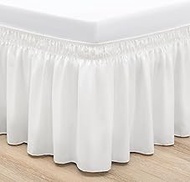RIMELA White Bed Skirt Queen Size 12 Inch Drop, Wrap Around Elastic Adjustable Bedskirt, Bed skirting Dust Ruffle for Bed Frame &amp; Box Spring Soft Durable Fabric Machine Washable Easy to Install