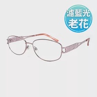 【KEL MODE 老花眼鏡】台灣製造 濾藍光質感金屬眼鏡#399玫瑰粉-100度