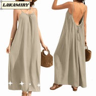 LAKAMIRY Backless Cami Dress - Soft Back Tie Design, Comfortable Beige Color for Women