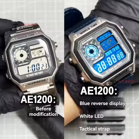 AE-1200 Watch Modification blue Dial Kit Japanese Copper Dial Face with Film for 3299 ae1200 Movemen