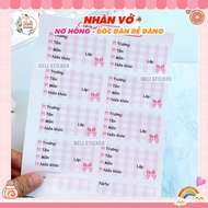Pastel Pretty Bow Notebook Labels, Bright Coquette Pink Stickers.
