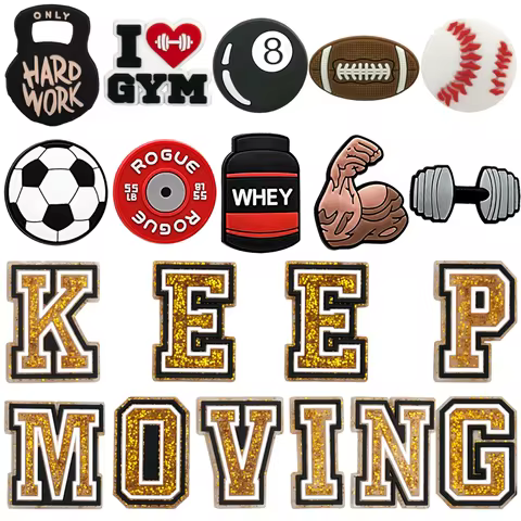1/20PCS Keep Moving Shoe Charms for Boys,Soccer Baseball Billiards Charm for Shoes,Whey Sandals Clog