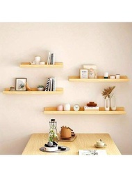 2入組自然木色掛壁式書架,diy一字型書櫃,牆壁裝飾,客廳實木小擱板