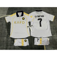 Alnassr White 25/26 DK Football Kit. Airy sesame fabric, embroidered Logo. Print name and number as 