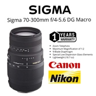 Sigma 70-300mm F/4.5-5.6 DG Macro + Super Zoom telephoto 300mm for canon mount Nikon mount 1 years warranty