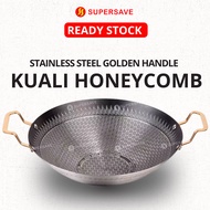 SUPERSAVE GoldHandle 40cm Wok Pan Honeycomb Stainless Steel Non-Stick Kuali Keluli Tahan Karat Saran