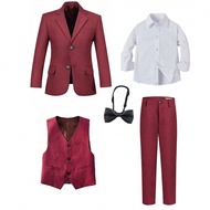 Tween Boys Suits 5-Pieces Suit Set Toddler Tuxedos Dresswear Ring Bearer Outfit Wedding Blazer Vest 