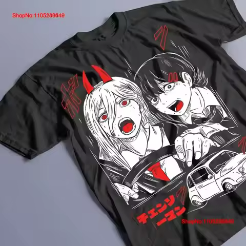 Chainsaw Man T Shirt Anime CSM Denji Power Design Black Top All vintage Washed Stylish Stretched Sof