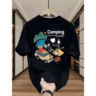 Baju-T Musim Panas Bercetak Kasual Lengan Pendek Leher Bulat Serbaguna Lelaki 777