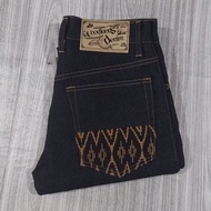 Black indigo x batik accent selvedge raw denim jeans jeans men raw denim jeans selvedge jeans