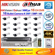 Qi Tech HiK Vision Dahua XMEye CCTV 16-CH HD 2MP / 5MP DVR Recorder + Hard Disk with Infra Red BULLE