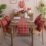Red Wedding Celebration New Year Celebration Table Runner Nordic Jacquard Table Runner Tassel Bed Ta