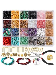 20色水晶珠手鍊製作組合包含戒指模具、鉗子、跳環,非規則石頭珠寶手工藝製作最佳選擇