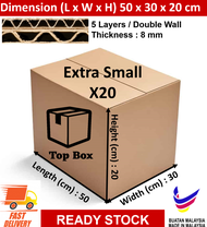 Carton Box Packaging x20 Cardboard / Kotak Simpan Barang (Also used as shipping box, packing box, delivery box, and courier box) - Extra Small (Double Wall)