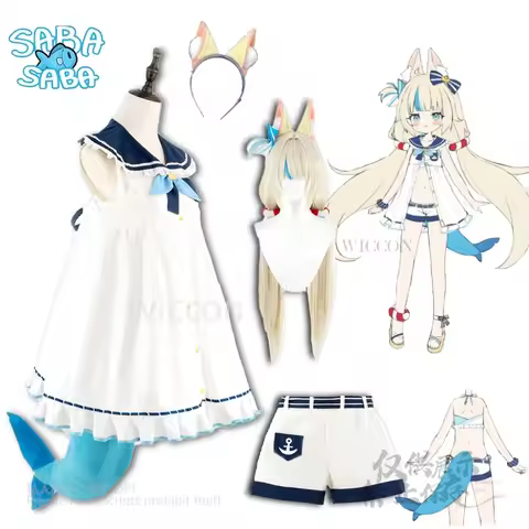 Sameko Saba Vtuber Cosplay Costume Wig Mack the Fish Girl Gawr Gura Roleplay Women Dress Shark Tail 