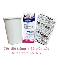 Hộp 50 viên tiệt trùng milton và cốc tiệt trùng