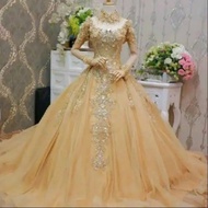 gaun pengantin gold mewah modern wedding dress muslim